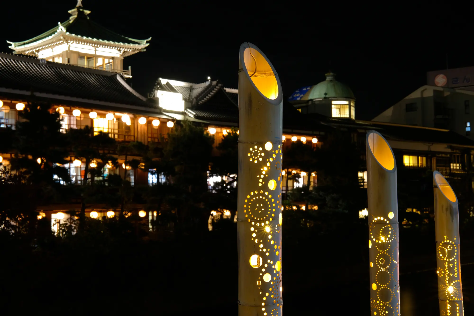 伊東温泉の人気観光スポット：第4位　松川遊歩道　竹明かり